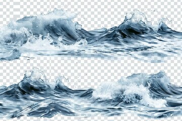 Set of clear water waves, cut out on transparent background - obrazy, fototapety, plakaty