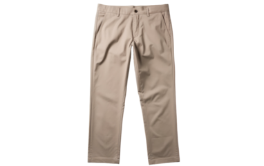 A pair of mens pants levitating elegantly against a stark white background