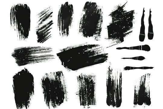 Set of black paint brush strokes and traces, hand-drawn vector icons and elements illustration