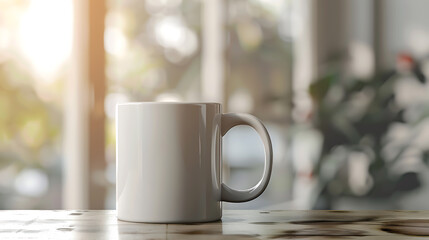 White coffee cup on table in coffee shop with bokeh background - obrazy, fototapety, plakaty