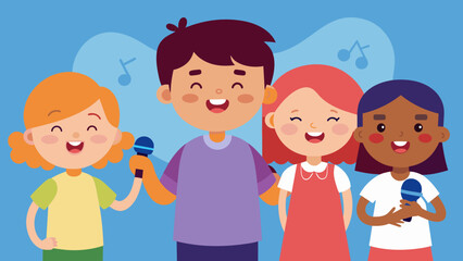 Enchanting Children's Singing Performance School Karaoke Vector Illustration