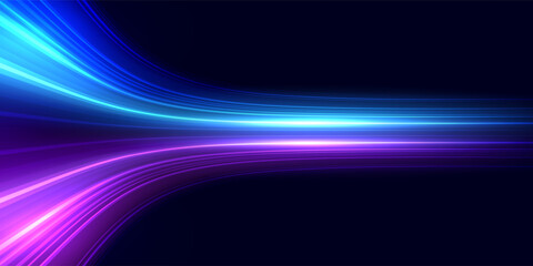 High-speed light trails effect. Abstract digital technology background. Futuristic high-tech innovation, Network connection, AI, communication, big data. Vector eps10.