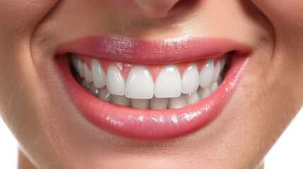 Close-up of young woman with healthy white teeth, isolated on white