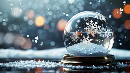 Decorative Glass Snow Globe with Swirling White Snowflakes, Festive Christmas Ornament, 3D Illustration - obrazy, fototapety, plakaty