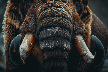 Close up of face of Mammoth with large tusks - Powered by Adobe