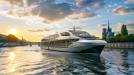 Luxury yacht  at sunset - obrazy, fototapety, plakaty