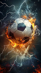 Fototapeta premium Soccer Ball in Fire with Particles and Flames. 3D illustration
