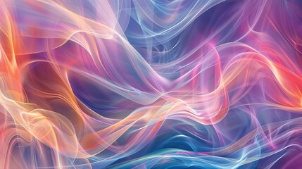 Obraz premium Dynamic, flowing, multi-colored abstract iridescent wave shapes creating an energetic and captivating wallpaper background, digital illustration