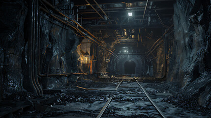Interior of an old abandoned coal mine.  - obrazy, fototapety, plakaty