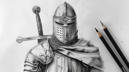Crusader Chronicles: An Artistic Tribute to Medieval Valor. Generative AI - obrazy, fototapety, plakaty