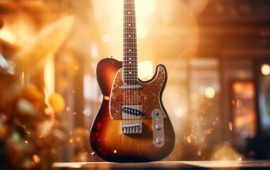 An electric guitar resting gracefully on a table