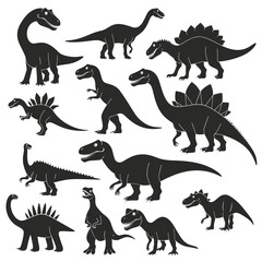 Set of dinosaurs silhouettes isolated on white background. Vector illustration