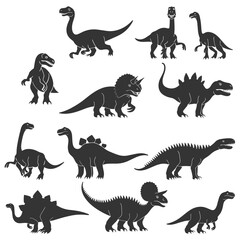 Dinosaur silhouettes set isolated on white background. Vector illustration