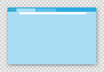 An empty blue browser window on a transparent background. Website layout with search bar, toolbar and buttons. Vector EPS 10.