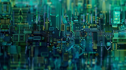 A futuristic digital circuit board pattern in shades