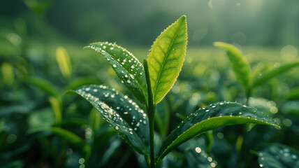 Close-up of a leaf with dew drops.