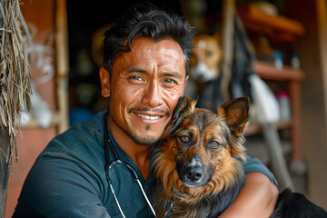 Hispanic Veterinarian Comforts a German Shepherd