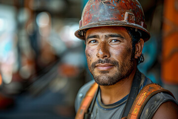 Portrait of a Hispanic Worker with Safety Helmet - Powered by Adobe