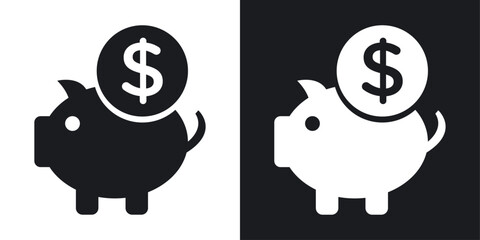 Savings Accumulation and Piggy Bank Icons. Financial Reserve and Capital Growth Symbols. - obrazy, fototapety, plakaty