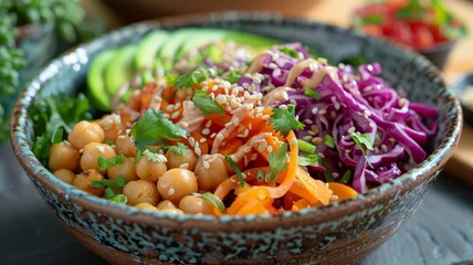  A bowl of salad with vegetables and chickpeas. © SashaMagic