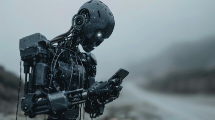 A robot using a mobile phone