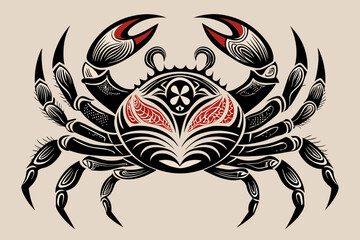 realistic tribal tattoo crab silhouette black vector illustration