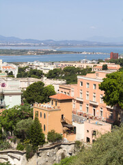 Fototapeta na wymiar View of the city on the sunny day. Cagliari. Italy. Location vertical.