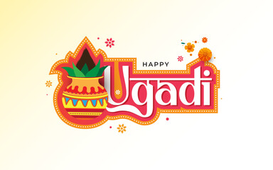 Happy Ugadi Greeting Vector Typographic Background Design Template Illustration
