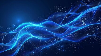 Futuristic glowing blue wavy lines and elements on dark background, creating a cool, high-tech abstract design