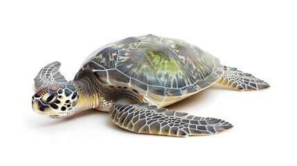 Obraz premium Green Sea Turtle Isolated on White Background, Marine Wildlife Photography