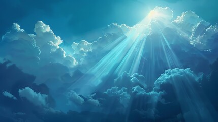Heavenly scene with God's presence illuminating the sky, concept illustration - obrazy, fototapety, plakaty