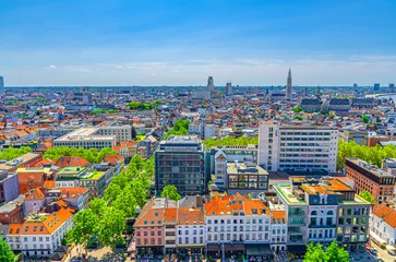 Foto op Aluminium Antwerp cityscape, aerial panoramic view of Antwerp city historical centre, skyline horizon panorama of Antwerpen old town, Flemish Region, Belgium © Aliaksandr