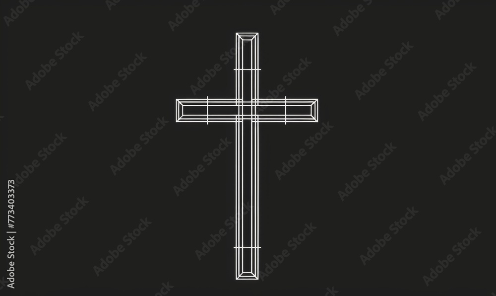 Wall mural a simple white line drawing of the cross on a black background generative ai - Wall murals
