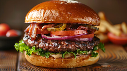 Close-up of a juicy burger.