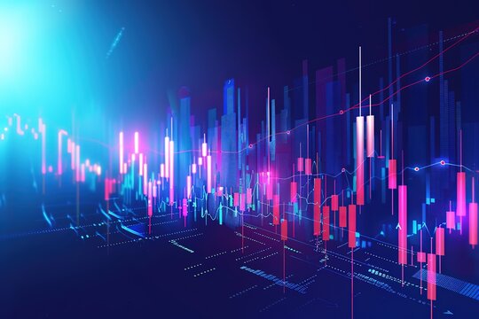 Business candle stick graph chart of stock market investment trading on blue background. Bullish point, Trend of graph illustration 