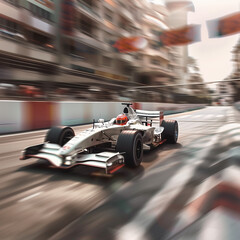 Obraz premium Racing car speeding on a track with blurred background.