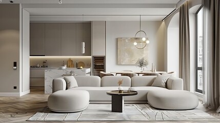 Living room interior design mockup, cozy modern apartment, 3D rendering