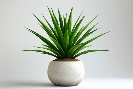 Tropical Yucca Plant in Modern Ceramic Pot, Isolated on White Background, Digital Illustration