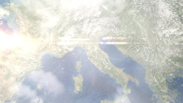 Zoom in from space and focus on Campi Bisenzio, Italy. 3D Animation. Background for travel intro. Elements of this image furnished by NASA