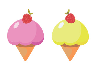 ice cream with strawberry on top, vector illustration