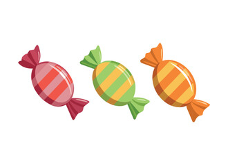 three colorful candies, vector illustration