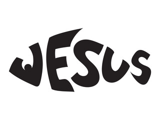 Jesus is my Way. Jesus loves you. Christian. Graphic inscription. Fish symbol