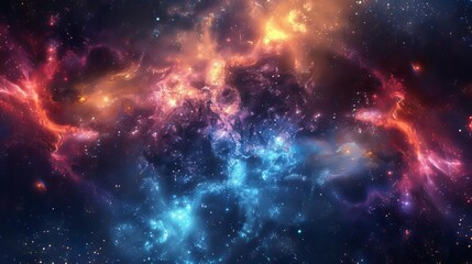Mesmerizing galaxy cosmos, vibrant multicolored nebula and stars, abstract space background