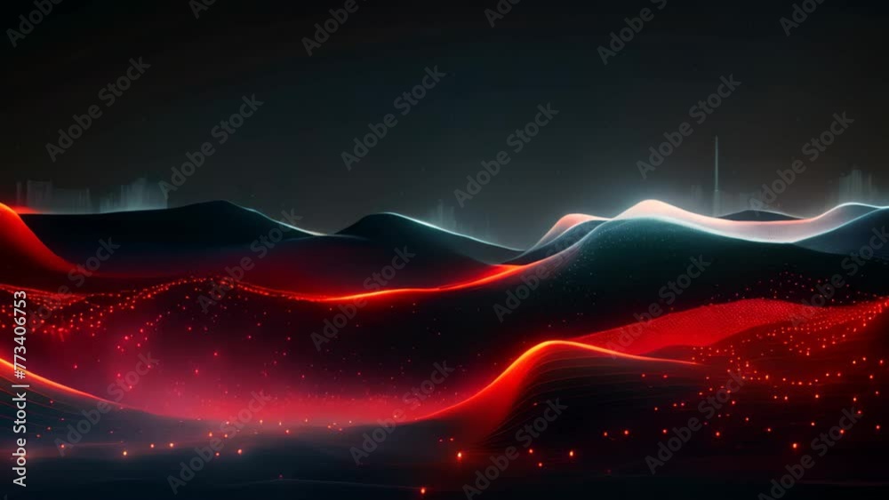 Poster 3d rendering of abstract digital landscape with flowing particles on black background, abstract digi