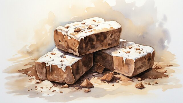 hand drawn watercolor oil painting nougat