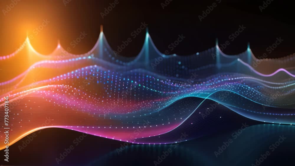 Poster 3d illustration of abstract blue background with glowing particles and bokeh, abstract digital techn