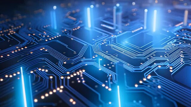 Circuit board close-up. Technology background. 3d rendering, Abstract technology and circuit board wallpaper with digital glowing waves and patterns, AI Generated