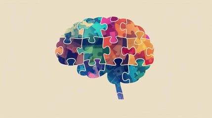Neurodiversity Concept Illustration, Colorful Human Brain with Puzzle Pieces - obrazy, fototapety, plakaty