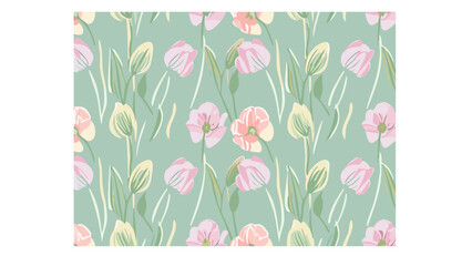 Seamless pattern with hand drawn flowers. Pastel light colors.