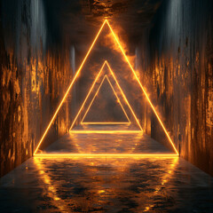 illustration abstract geometric triangle golden lines tunnel lights for ecommerce signs retail...